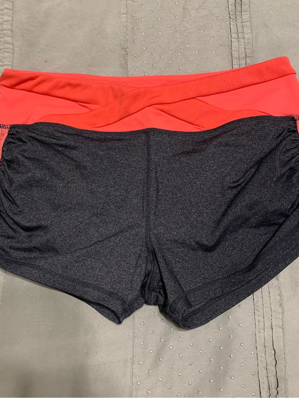 Kendall & Kylie Coral Waistband Athletic Shorts with Charcoal Body